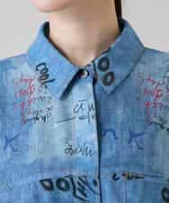 RSBGD04590 TRUNK HIROKO KOSHINO(ヒロココシノ) デニム風アートプリントロングシャツ/洗える ライトブルー