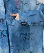 RSBGD04590 TRUNK HIROKO KOSHINO(ヒロココシノ) デニム風アートプリントロングシャツ/洗える ライトブルー