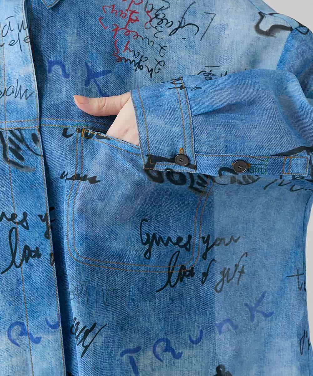 RSBGD04590 TRUNK HIROKO KOSHINO(ヒロココシノ) デニム風アートプリントロングシャツ/洗える ライトブルー