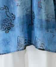 RSBGD04590 TRUNK HIROKO KOSHINO(ヒロココシノ) デニム風アートプリントロングシャツ/洗える ライトブルー