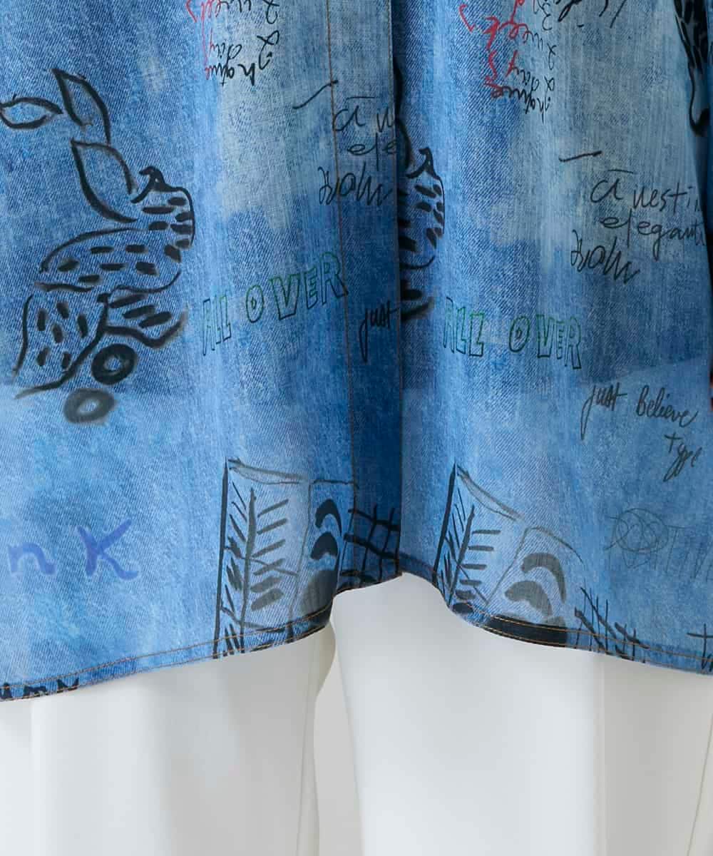 RSBGD04590 TRUNK HIROKO KOSHINO(ヒロココシノ) デニム風アートプリントロングシャツ/洗える ライトブルー