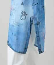 RSBGD04590 TRUNK HIROKO KOSHINO(ヒロココシノ) デニム風アートプリントロングシャツ/洗える ライトブルー