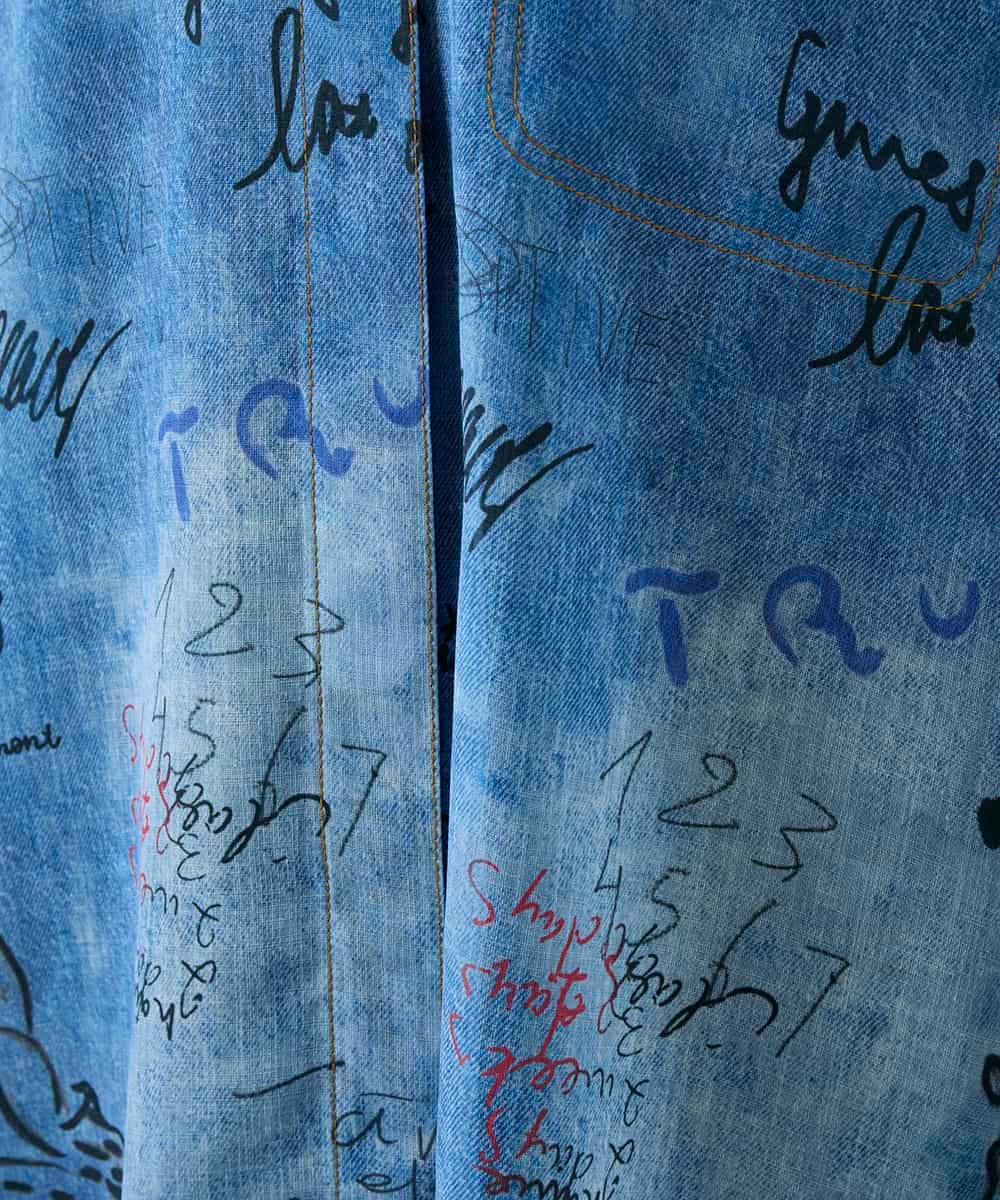 RSBGD04590 TRUNK HIROKO KOSHINO(ヒロココシノ) デニム風アートプリントロングシャツ/洗える ライトブルー