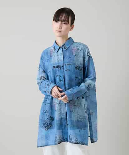 RSBGD04590 TRUNK HIROKO KOSHINO デニム風アートプリントロングシャツ/洗える