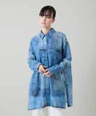 RSBGD04590 TRUNK HIROKO KOSHINO(ヒロココシノ) デニム風アートプリントロングシャツ/洗える ライトブルー