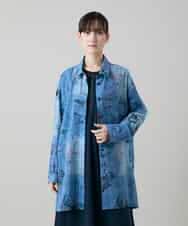 RSBGD04590 TRUNK HIROKO KOSHINO(ヒロココシノ) デニム風アートプリントロングシャツ/洗える ライトブルー