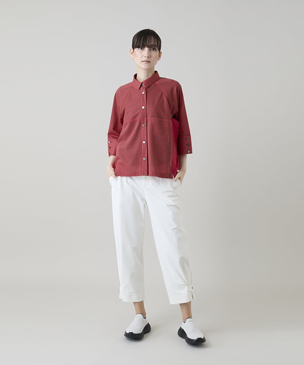 RSBGD12430 TRUNK HIROKO KOSHINO(ヒロココシノ) トリコットストライプデザインブラウス/洗える レッド