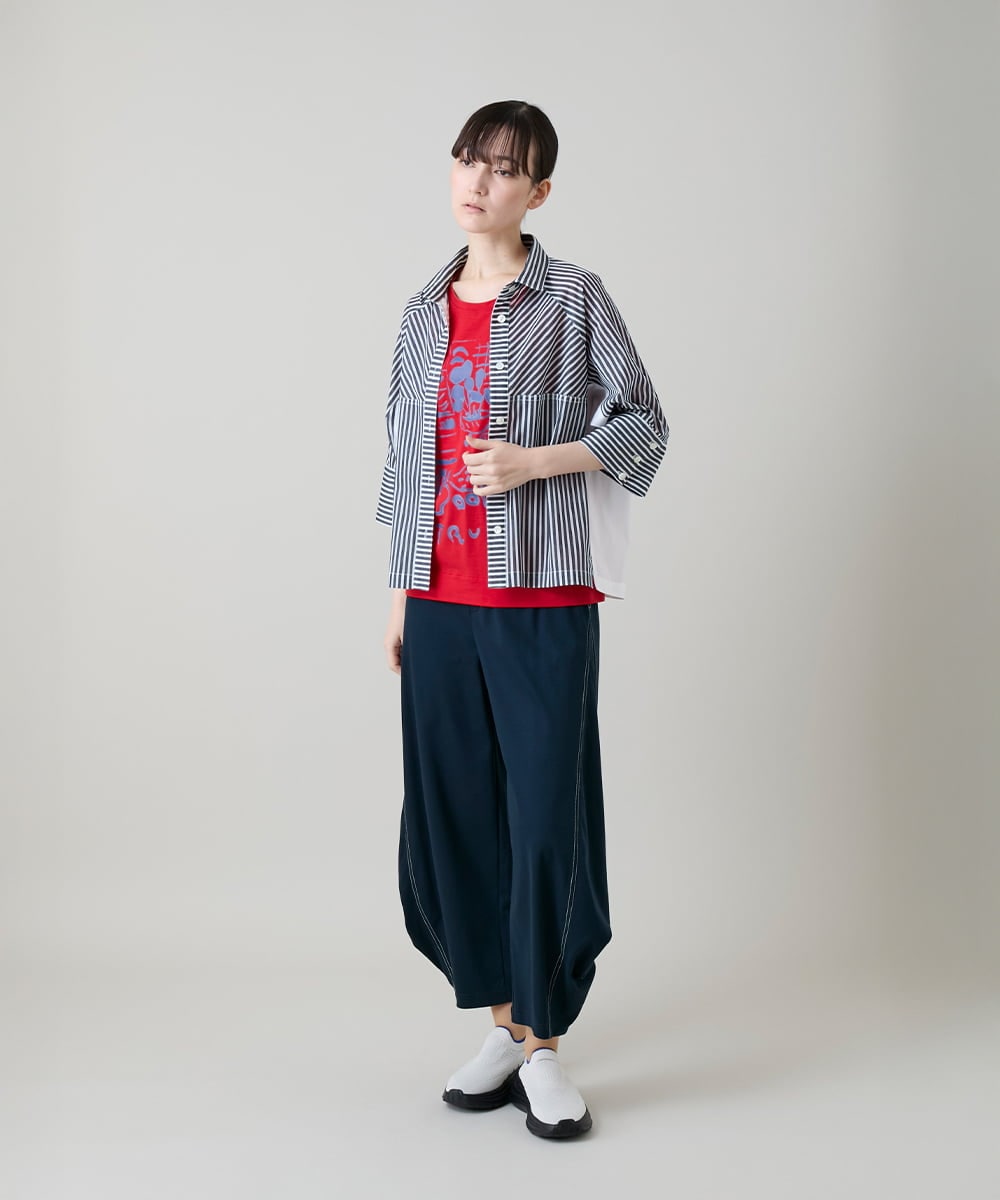 RSBGD12430 TRUNK HIROKO KOSHINO(ヒロココシノ) トリコットストライプデザインブラウス/洗える レッド