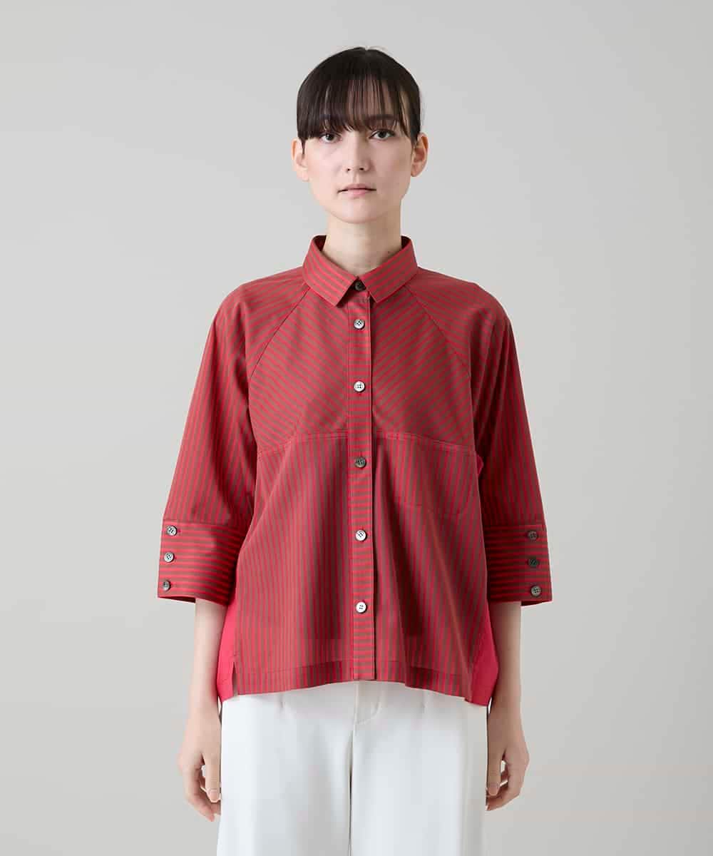 RSBGD12430 TRUNK HIROKO KOSHINO(ヒロココシノ) トリコットストライプデザインブラウス/洗える レッド