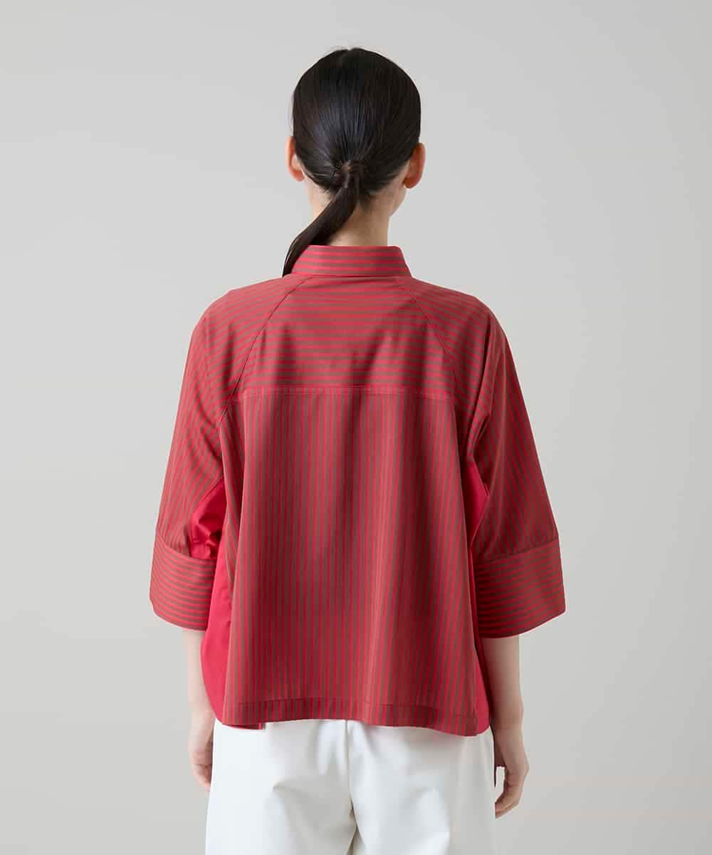 RSBGD12430 TRUNK HIROKO KOSHINO(ヒロココシノ) トリコットストライプデザインブラウス/洗える レッド