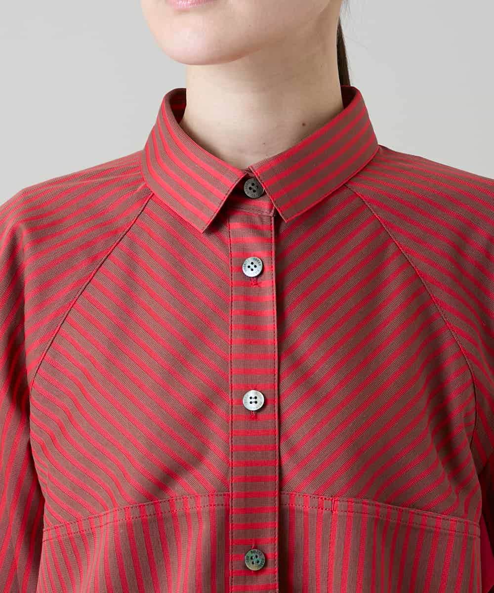 RSBGD12430 TRUNK HIROKO KOSHINO(ヒロココシノ) トリコットストライプデザインブラウス/洗える レッド