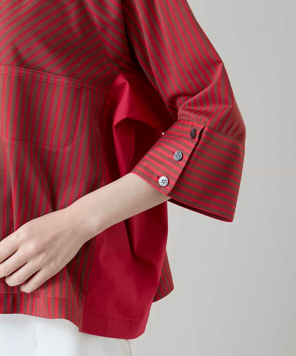 RSBGD12430 TRUNK HIROKO KOSHINO(ヒロココシノ) トリコットストライプデザインブラウス/洗える レッド