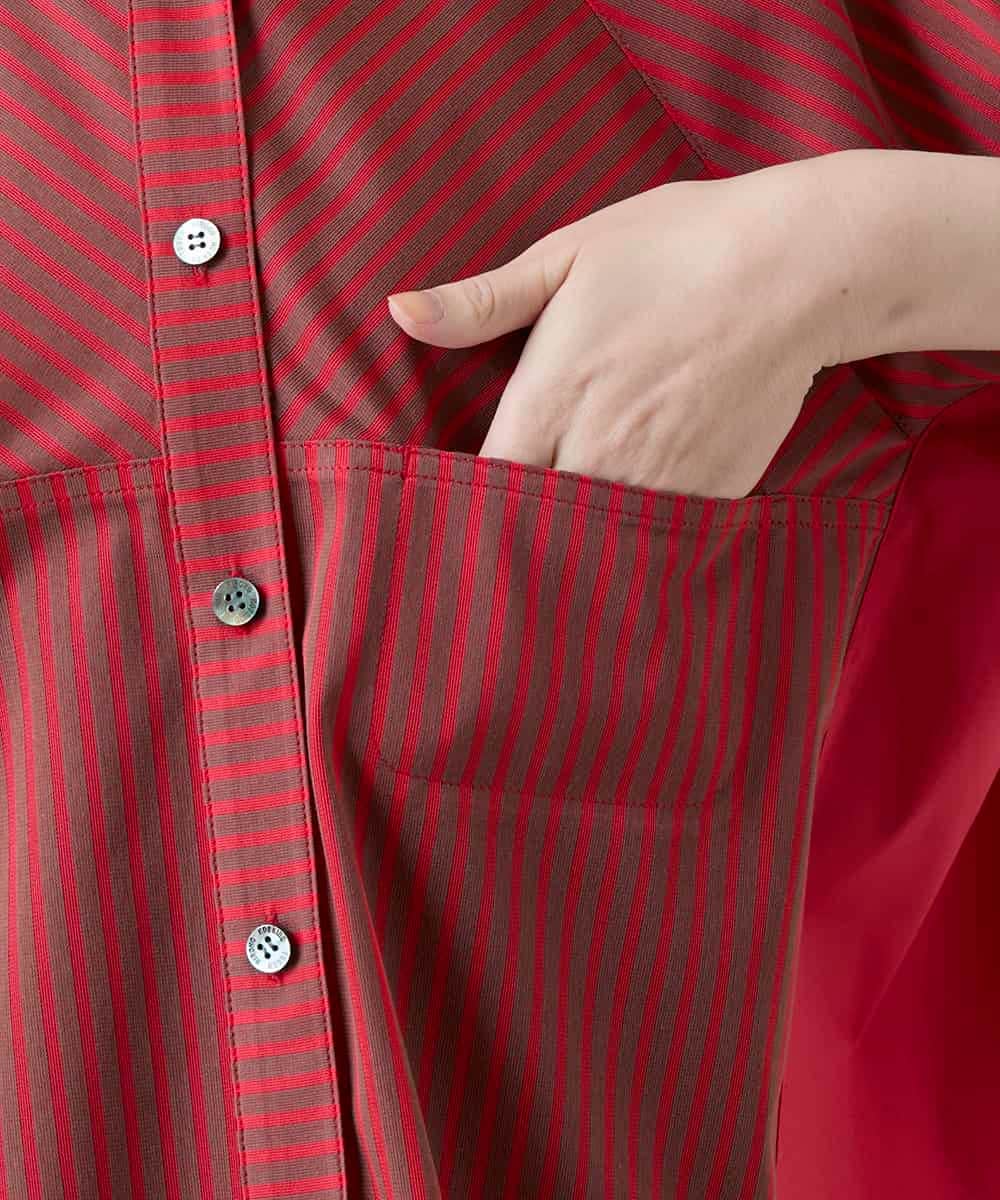 RSBGD12430 TRUNK HIROKO KOSHINO(ヒロココシノ) トリコットストライプデザインブラウス/洗える レッド