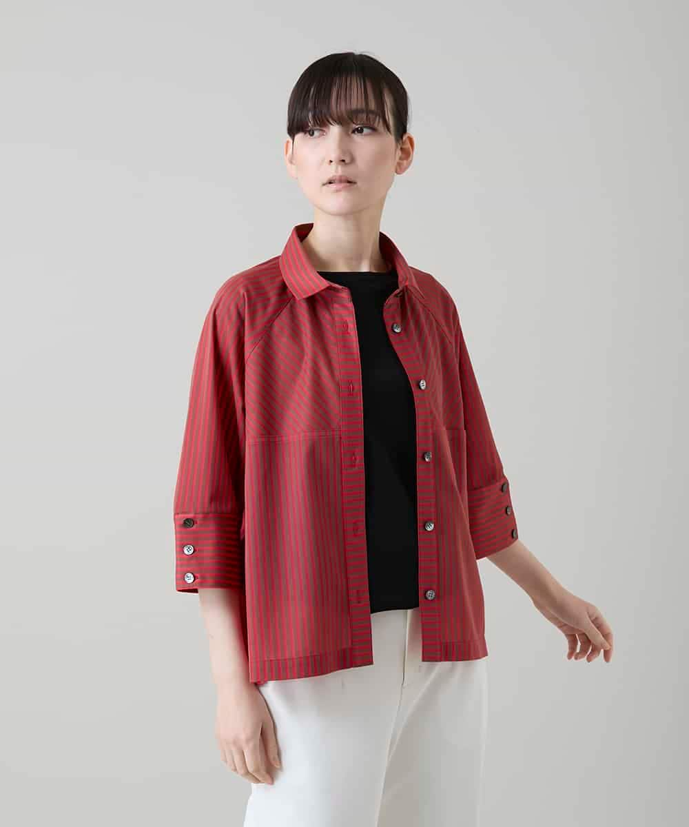 RSBGD12430 TRUNK HIROKO KOSHINO(ヒロココシノ) トリコットストライプデザインブラウス/洗える レッド