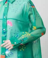 RSBGE03560 TRUNK HIROKO KOSHINO(ヒロココシノ) 【先行予約】アートプリントシアーシャツブラウス/洗える グリーン