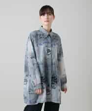 RSBGF04590 TRUNK HIROKO KOSHINO(ヒロココシノ) デニム風アートプリントロングシャツ ブラック