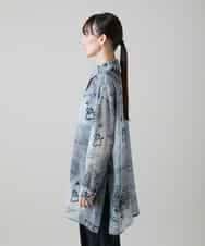 RSBGF04590 TRUNK HIROKO KOSHINO(ヒロココシノ) デニム風アートプリントロングシャツ ブラック