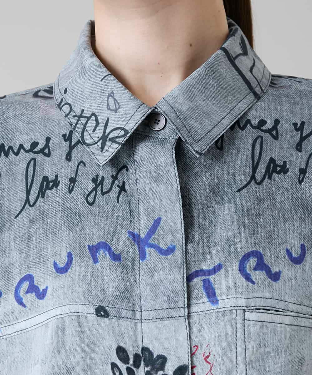 RSBGF04590 TRUNK HIROKO KOSHINO(ヒロココシノ) デニム風アートプリントロングシャツ ブラック