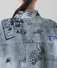 RSBGF04590 TRUNK HIROKO KOSHINO(ヒロココシノ) デニム風アートプリントロングシャツ ブラック