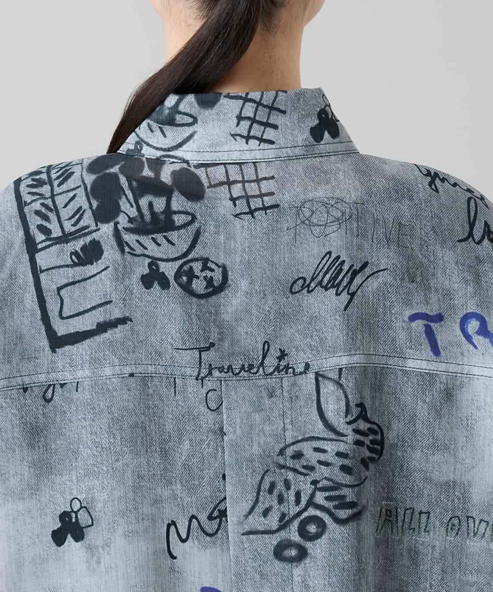 RSBGF04590 TRUNK HIROKO KOSHINO(ヒロココシノ) デニム風アートプリントロングシャツ ブラック
