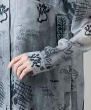 RSBGF04590 TRUNK HIROKO KOSHINO(ヒロココシノ) デニム風アートプリントロングシャツ ブラック