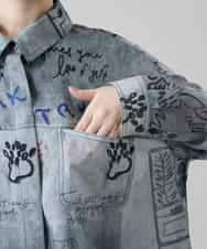 RSBGF04590 TRUNK HIROKO KOSHINO(ヒロココシノ) デニム風アートプリントロングシャツ ブラック