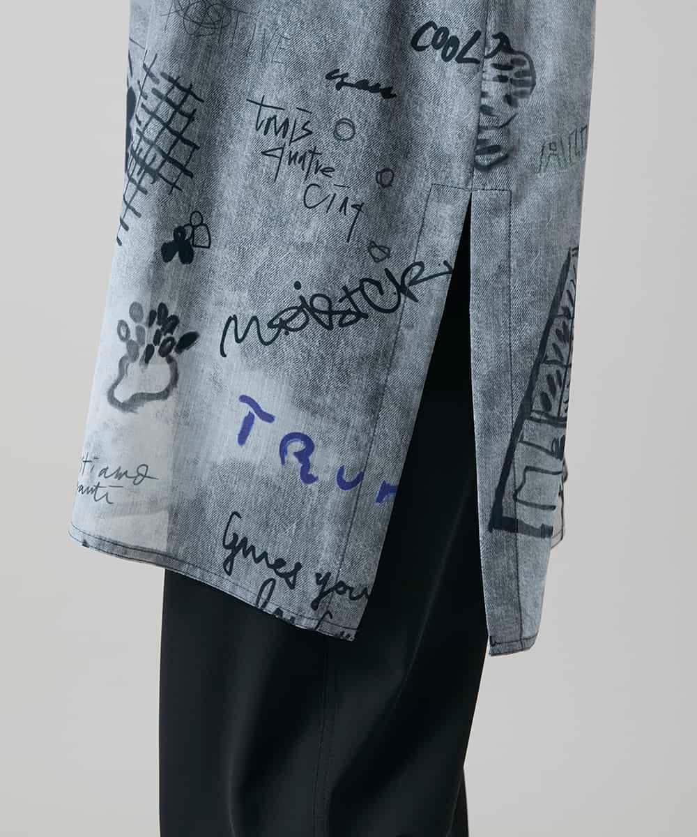 RSBGF04590 TRUNK HIROKO KOSHINO(ヒロココシノ) デニム風アートプリントロングシャツ ブラック