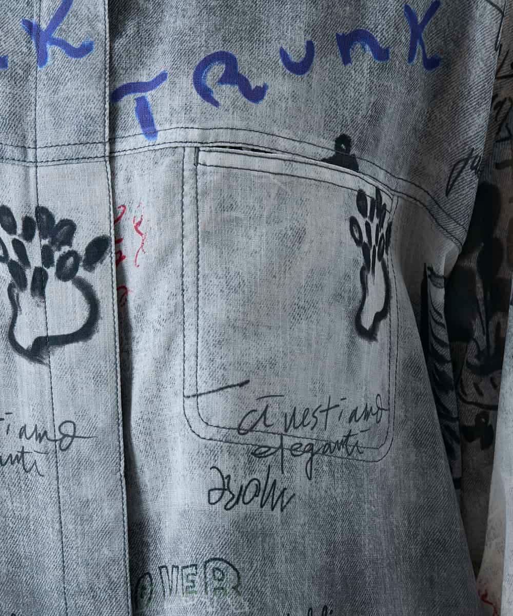 RSBGF04590 TRUNK HIROKO KOSHINO(ヒロココシノ) デニム風アートプリントロングシャツ ブラック