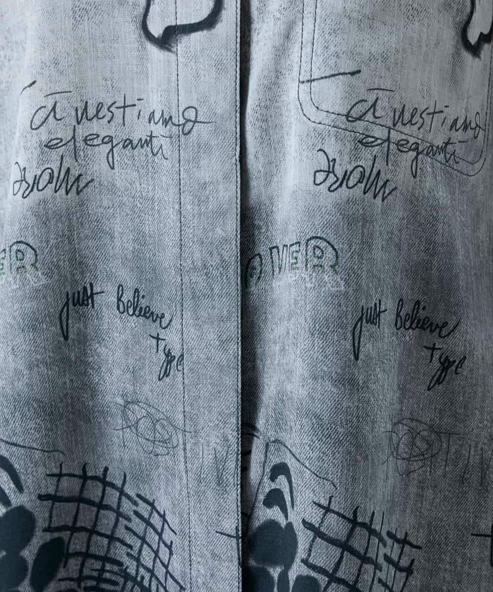 RSBGF04590 TRUNK HIROKO KOSHINO(ヒロココシノ) デニム風アートプリントロングシャツ ブラック