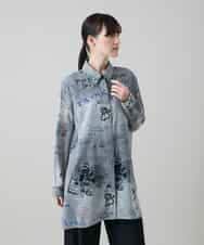 RSBGF04590 TRUNK HIROKO KOSHINO(ヒロココシノ) デニム風アートプリントロングシャツ ブラック