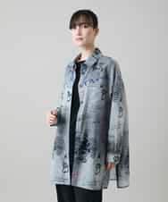 RSBGF04590 TRUNK HIROKO KOSHINO(ヒロココシノ) デニム風アートプリントロングシャツ ブラック