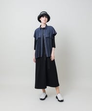 RSBHE05460 TRUNK HIROKO KOSHINO(ヒロココシノ) 異素材ジョイントプリーツデニムブラウス/洗える ブルー