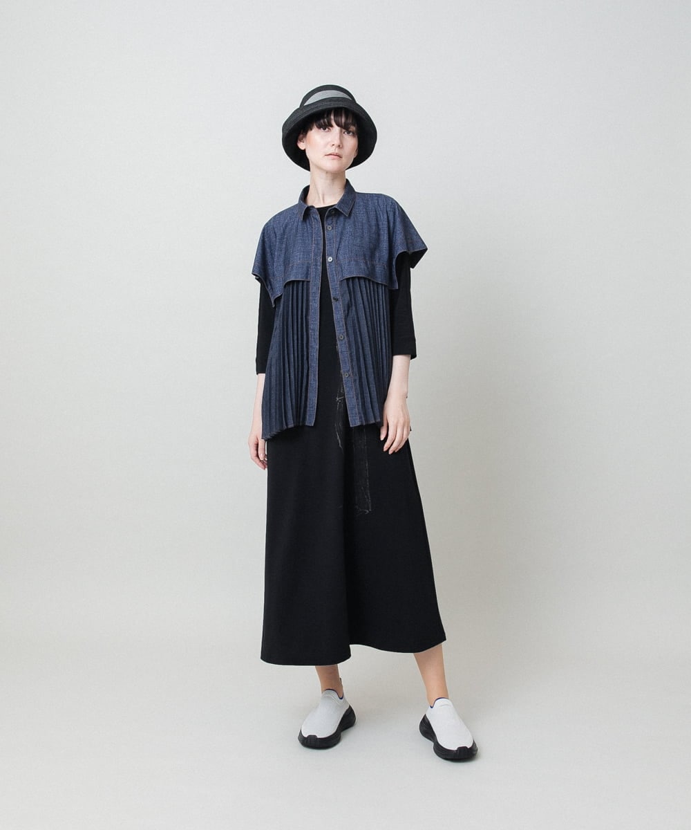 RSBHE05460 TRUNK HIROKO KOSHINO(ヒロココシノ) 異素材ジョイントプリーツデニムブラウス/洗える ブルー