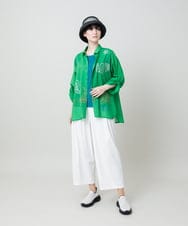 RSBHE10530 TRUNK HIROKO KOSHINO(ヒロココシノ) ルーム柄プリントロールアップブラウス/洗える グリーン