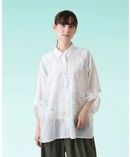 RSBHE10530 TRUNK HIROKO KOSHINO(ヒロココシノ) ルーム柄プリントロールアップブラウス/洗える アイボリー