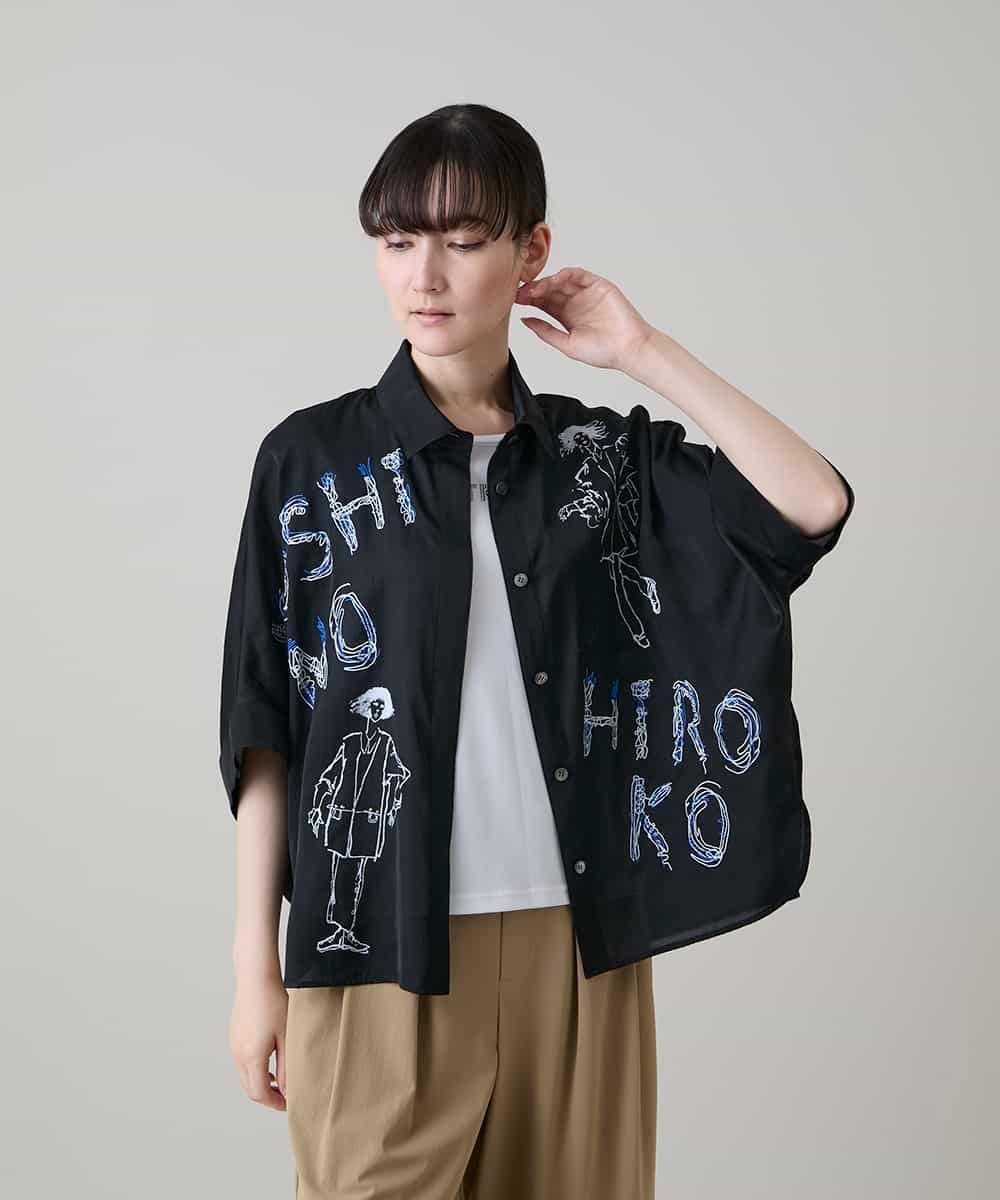 RSBHE19430 TRUNK HIROKO KOSHINO(ヒロココシノ) ヴィンテージサテンドルマンシャツ/日本製/洗える ブラック