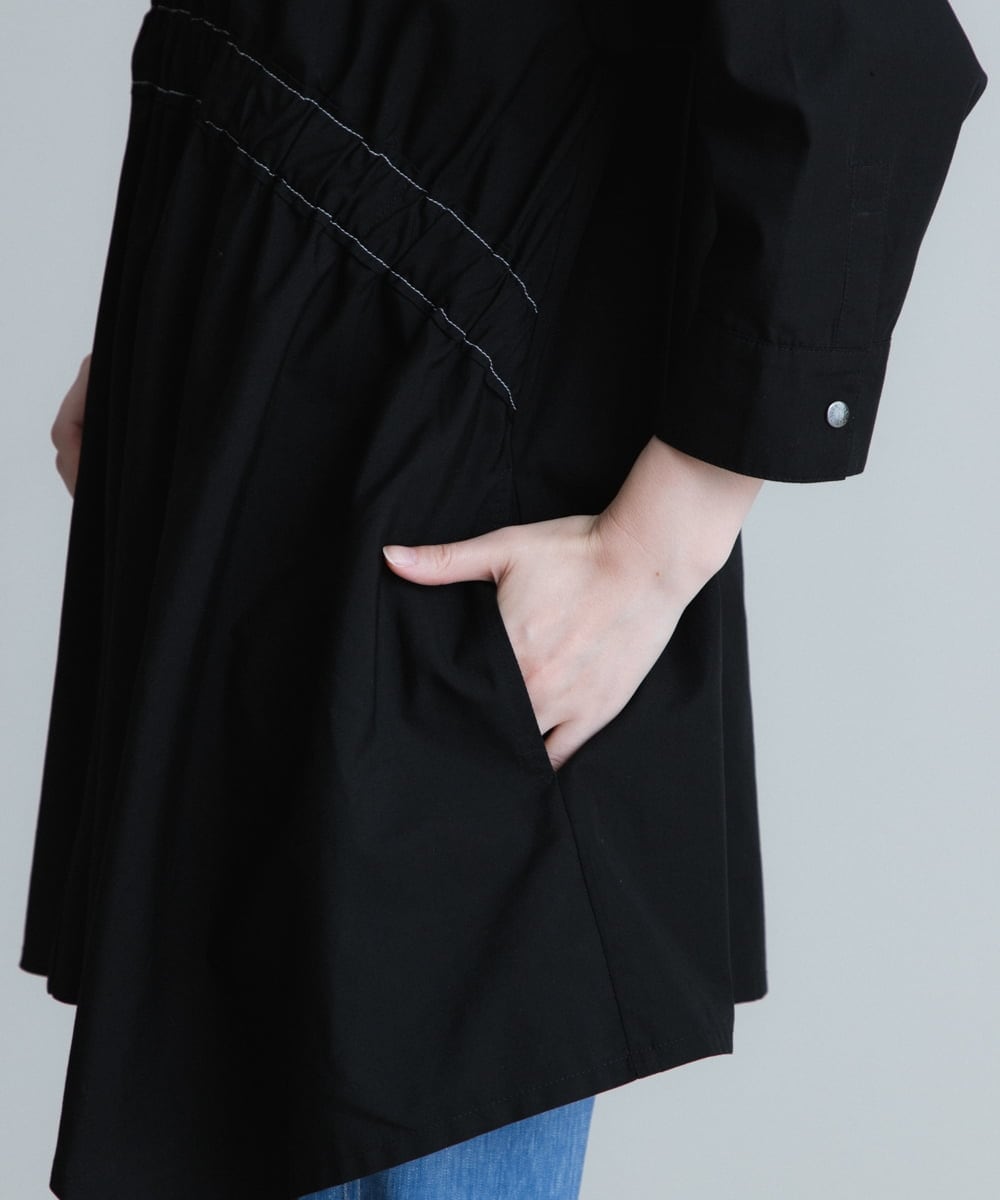 RSBHT06430 TRUNK HIROKO KOSHINO(ヒロココシノ) 【洗濯機で洗える】ギャザーアクセント変形デザインブラウス ブラック