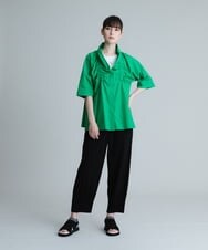 RSBHT07390 TRUNK HIROKO KOSHINO(ヒロココシノ) 【洗濯機で洗える】フリルギャザーデザインブラウス グリーン