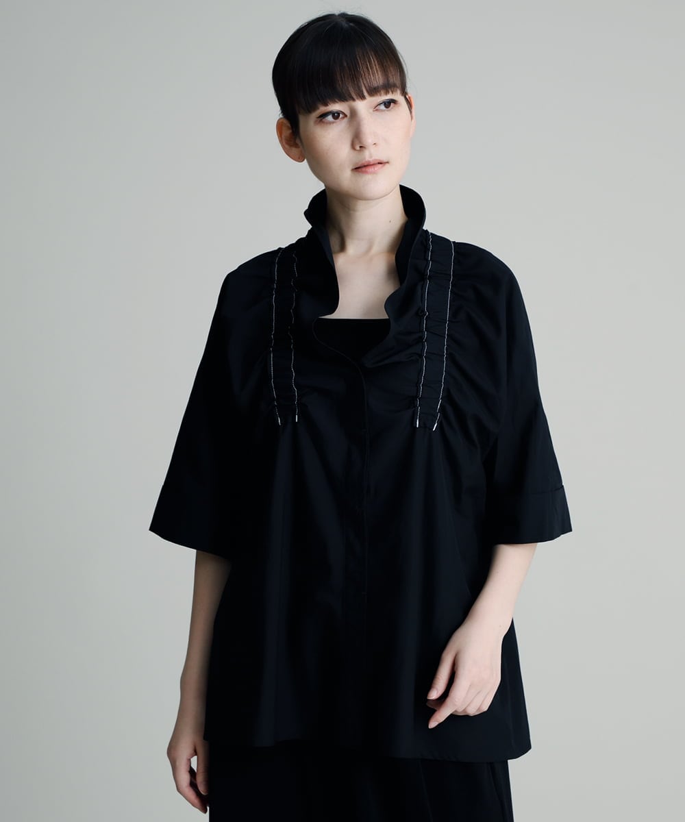 RSBHT07390 TRUNK HIROKO KOSHINO(ヒロココシノ) 【洗濯機で洗える】フリルギャザーデザインブラウス ブラック
