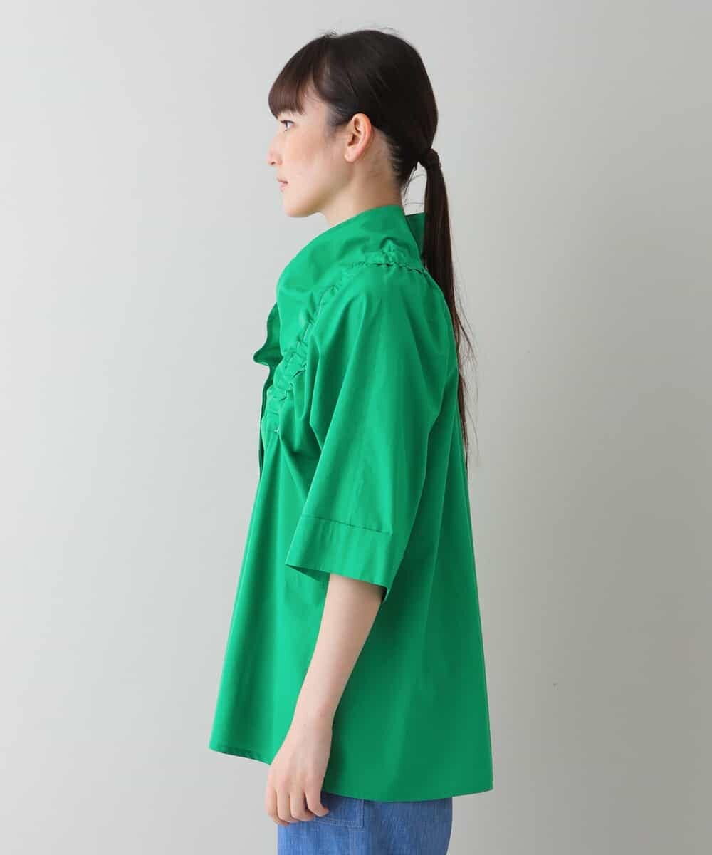 RSBHT07390 TRUNK HIROKO KOSHINO(ヒロココシノ) 【洗濯機で洗える】フリルギャザーデザインブラウス グリーン