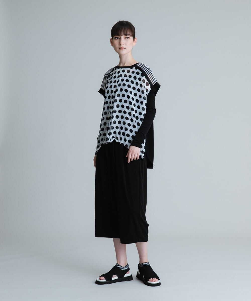 RSBHU17390 TRUNK HIROKO KOSHINO(ヒロココシノ) 【洗濯機で洗える】水玉シフォンデザインプルオーバー【アームウォーマー付き】 ブラック
