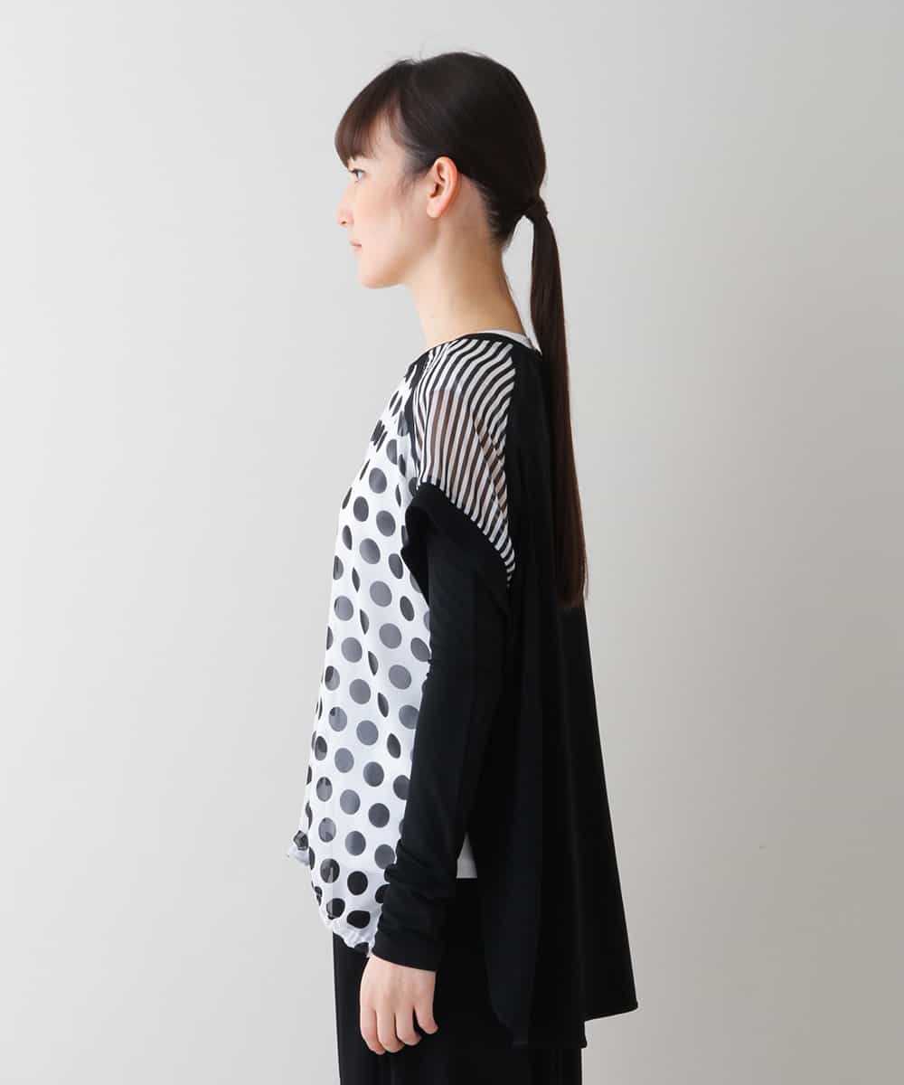 RSBHU17390 TRUNK HIROKO KOSHINO(ヒロココシノ) 【洗濯機で洗える】水玉シフォンデザインプルオーバー【アームウォーマー付き】 ブラック