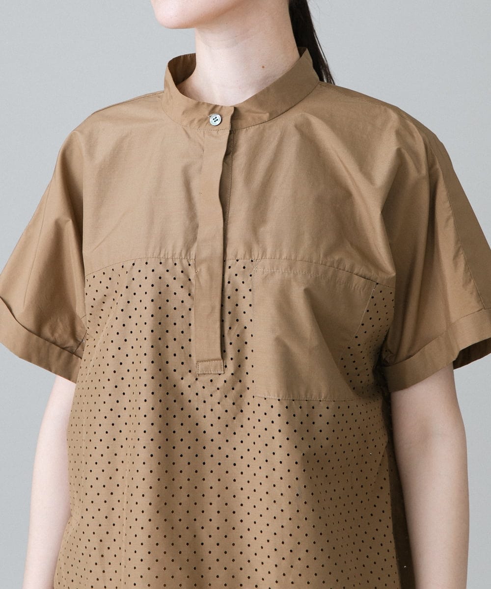 RSBHW02430 TRUNK HIROKO KOSHINO(ヒロココシノ) テールロングヘムパンチングデザインシャツ /洗える ベージュ