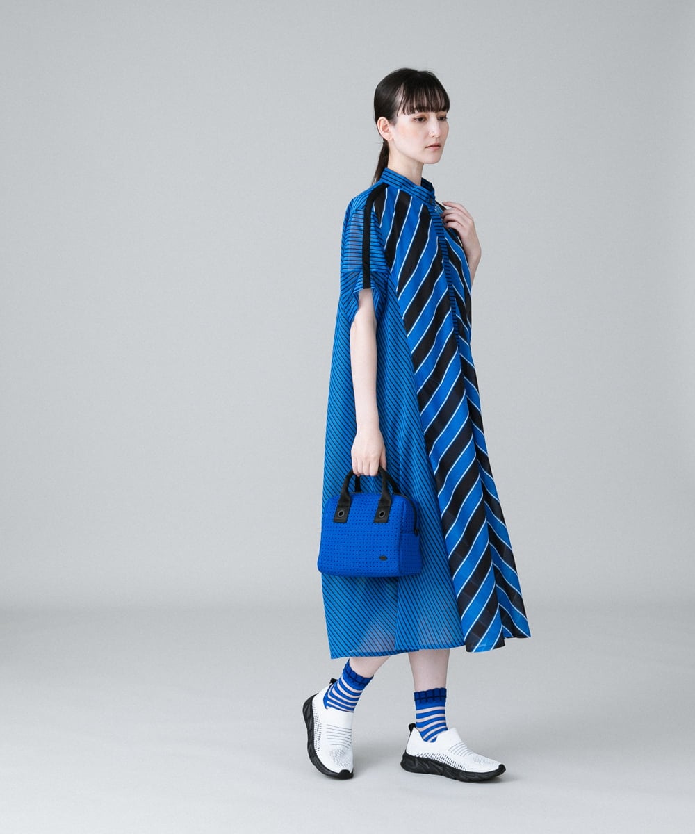 RSBHW09590 TRUNK HIROKO KOSHINO(ヒロココシノ) ストライプスイッチシアーワンピース /洗える ブルー