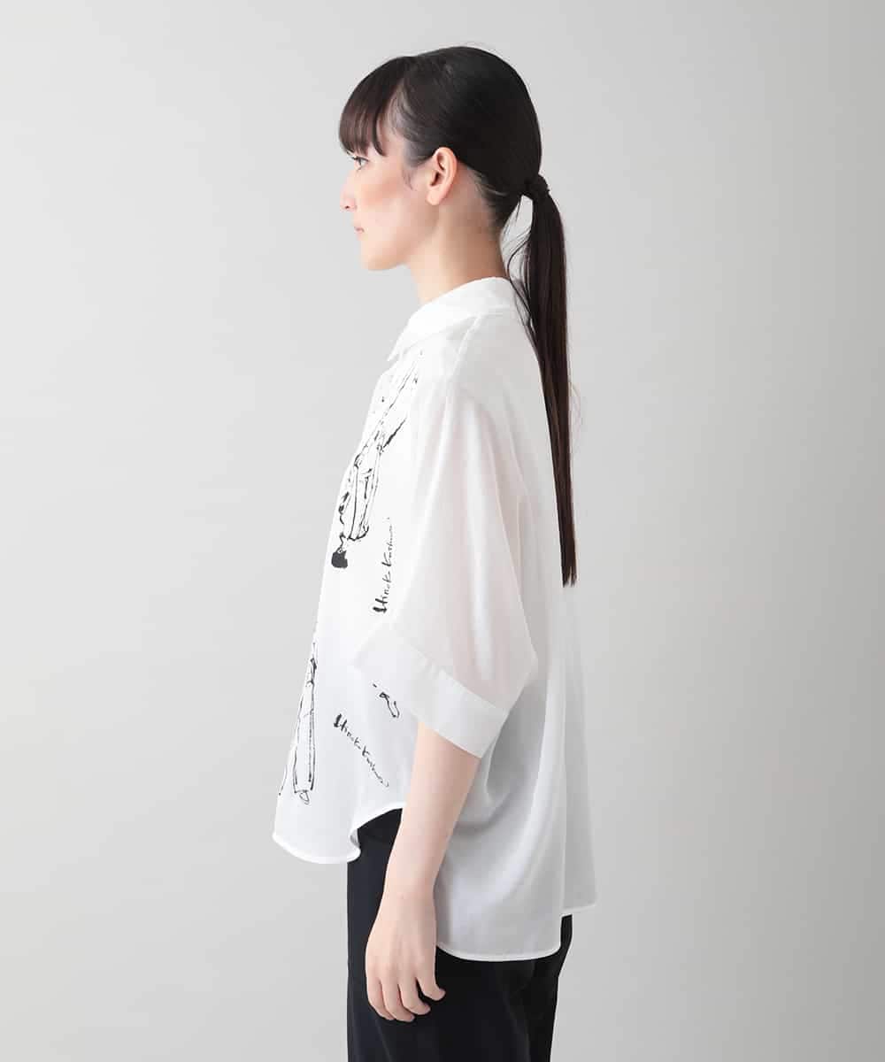 RSBIC12430 TRUNK HIROKO KOSHINO(ヒロココシノ) デザイン画プリントシャツ/日本製/洗える ホワイト