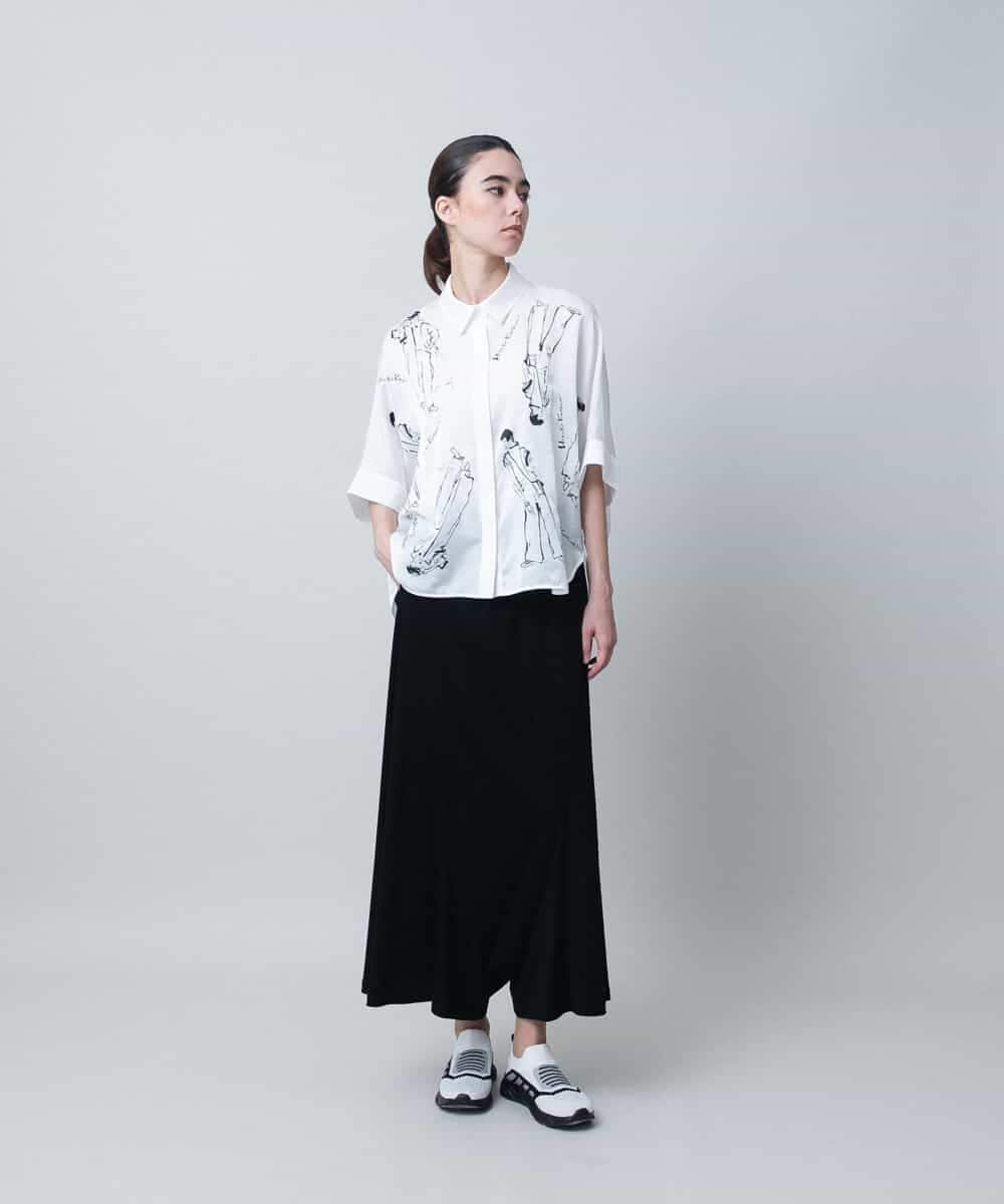 RSBIC12430 TRUNK HIROKO KOSHINO(ヒロココシノ) デザイン画プリントシャツ/日本製/洗える ホワイト