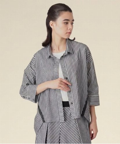 RSBIE04430 TRUNK HIROKO KOSHINO トリコットストライプデザインシャツ/洗える