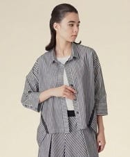 RSBIE04430 TRUNK HIROKO KOSHINO(ヒロココシノ) トリコットストライプデザインシャツ/洗える ネイビー