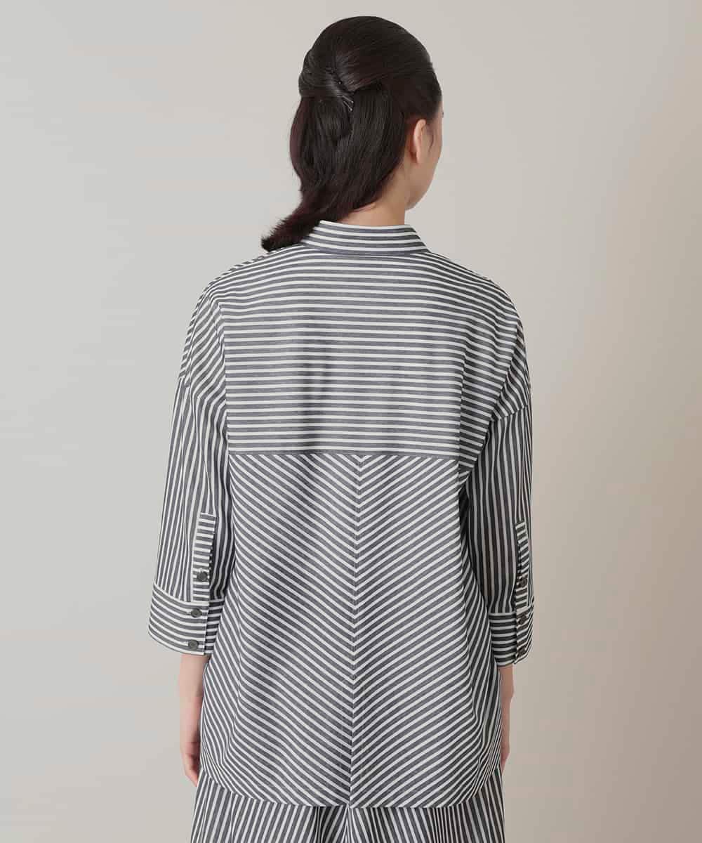 RSBIE04430 TRUNK HIROKO KOSHINO(ヒロココシノ) トリコットストライプデザインシャツ/洗える ネイビー