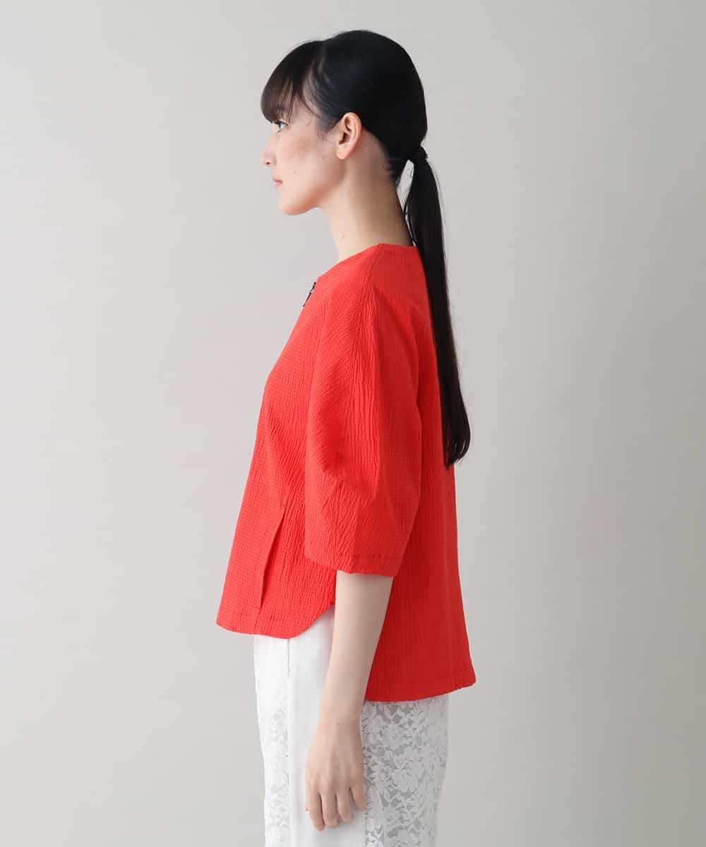 RSBIW20430 TRUNK HIROKO KOSHINO(ヒロココシノ) バンピーコットンノーカラーブルゾン/洗える オレンジ